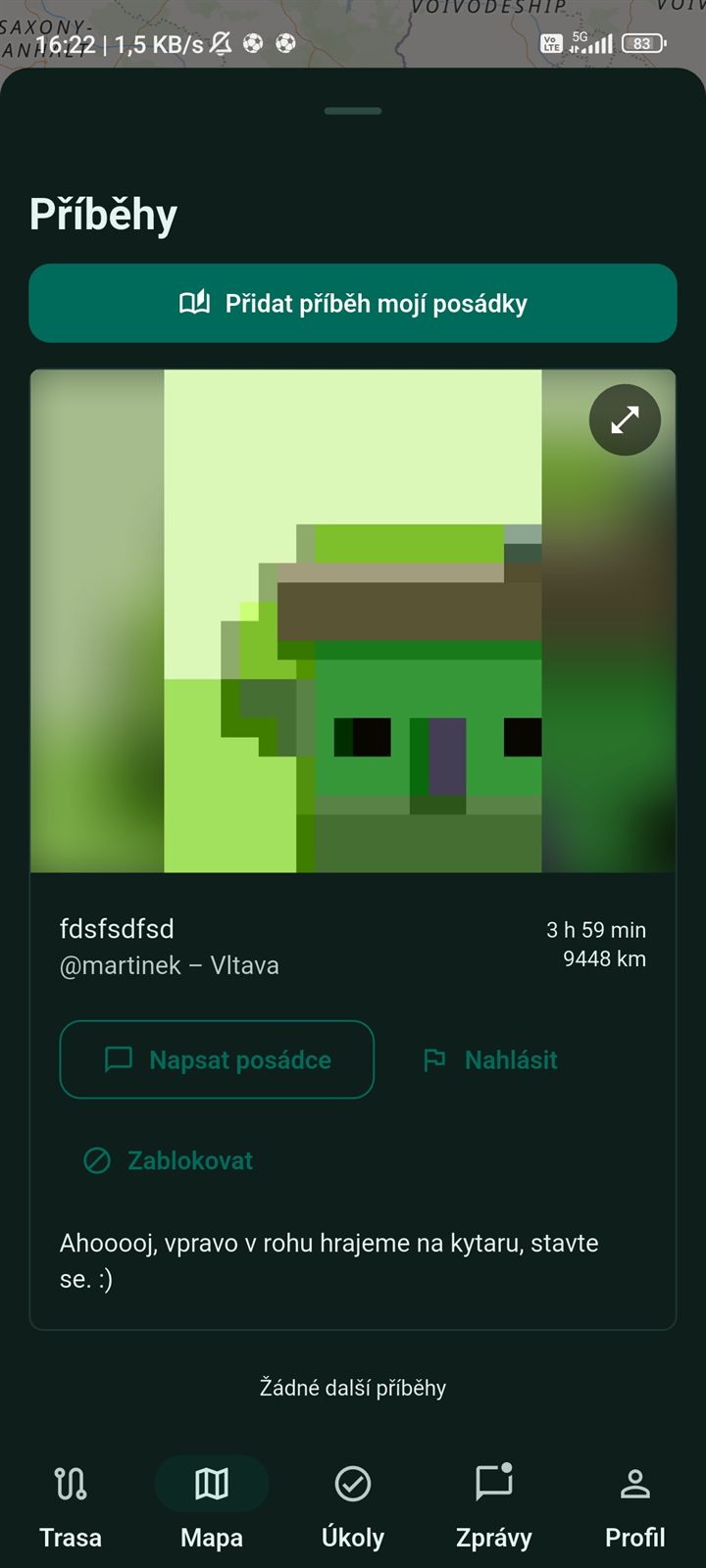 Příběhy v tmavém režimu s kartou posádky